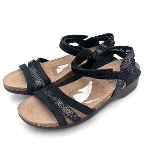 Munro Summer Wedge Sandal Women's Ankle Strap Camo Black Size US7N EU38